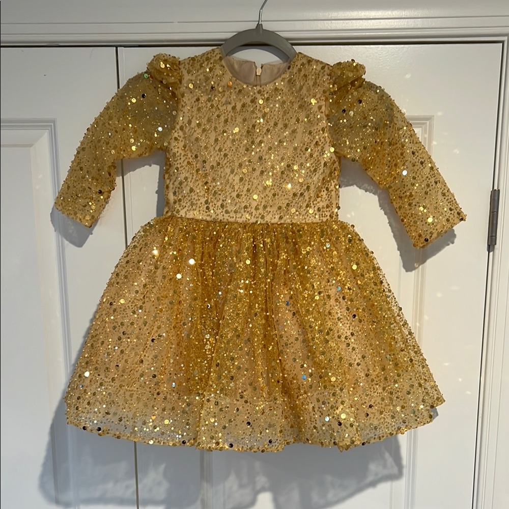Glittering Gold Sequin Dress with Bow